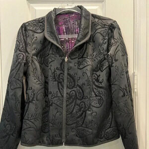 Christopher & Banks Reversible Blazer Size 10 Black Purple Print